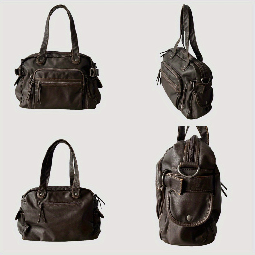 Y2K Punk Crossbody Bag, Retro Tote, Large Capacity Shoulder Bag, Soft PU Leather Motorcycle Purse, Multi Pocket Handbag