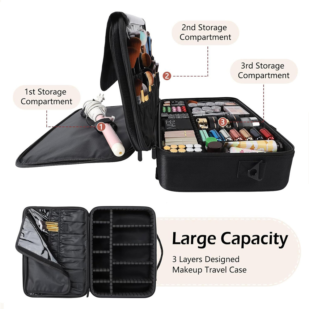 Sizes Cosmetic Organizer, Large Capacity Makeup Case, Brush Bag Barber Train Case for Hair Cutter Sets, Makeup Artists