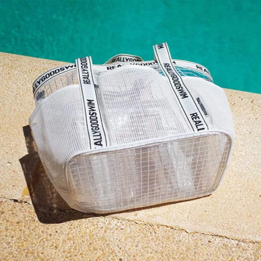 Waterproof PVC Beach Tote Bag Large Capacity Swim Bag with Wet Dry Separate Multi Pocket for Travel Toiletry Organizer