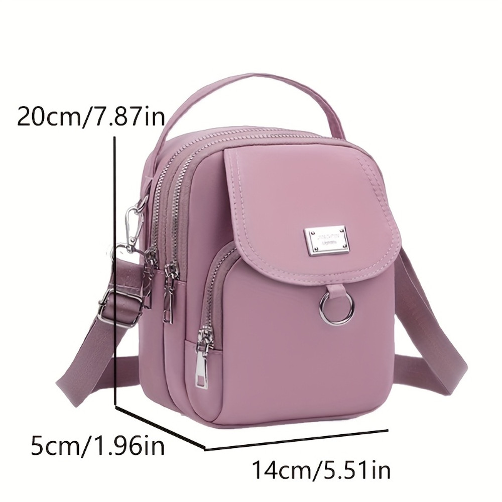 Lightweight Nylon Crossbody Bag for Women, Casual Mini Handbag, Shoulder Tote Purse with Multiple Zip Compartments