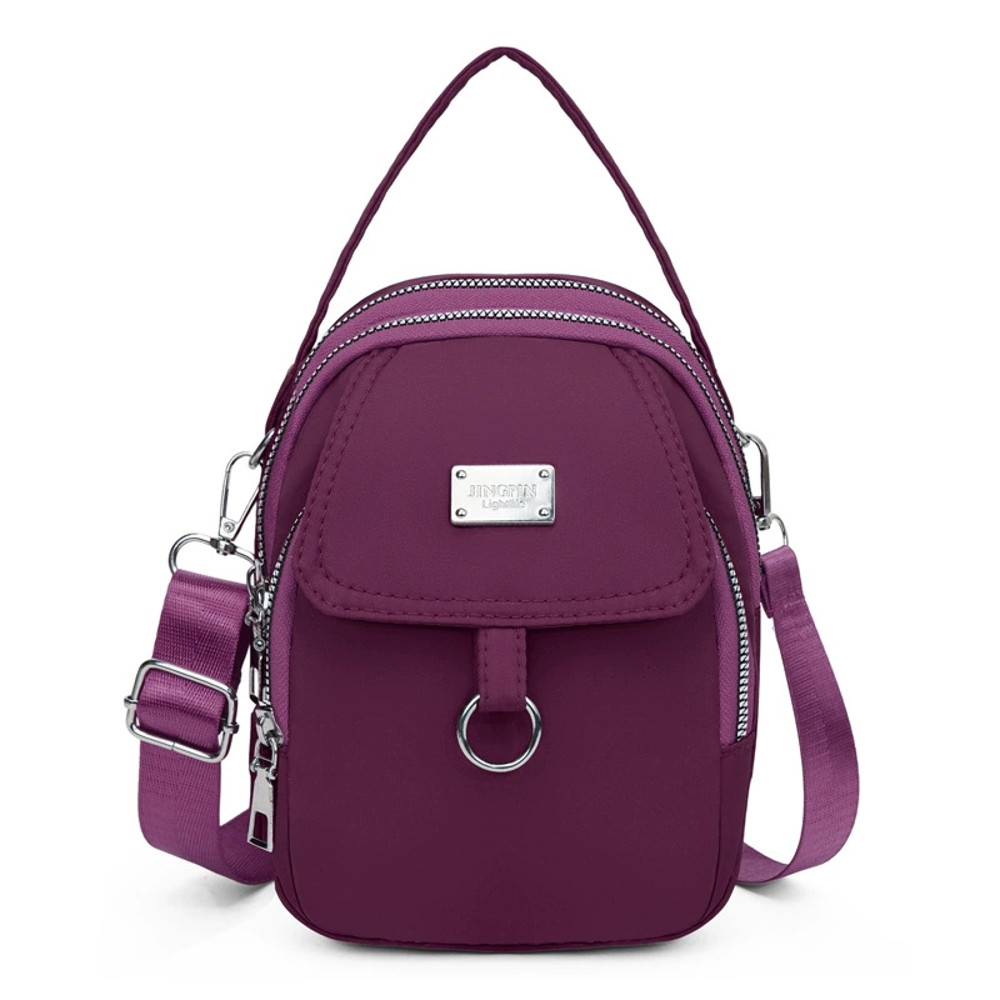 Lightweight Nylon Crossbody Bag for Women, Casual Mini Handbag, Shoulder Tote Purse with Multiple Zip Compartments