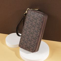 fashion long wallets for women, wristlet wallet, double zipper clutches, phone holder, purse with big letter, stylish