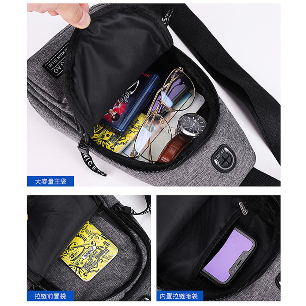 Outdoor Casual Men's Chest Bag, Canvas Small Satchel, Fashionable Solid Color Handbag, Zipper Messenger Bag