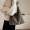 Vintage Suede Shoulder Bag for Women, Large Capacity Autumn and Winter Tote, Simple Solid Color Casual Retro Handbag
