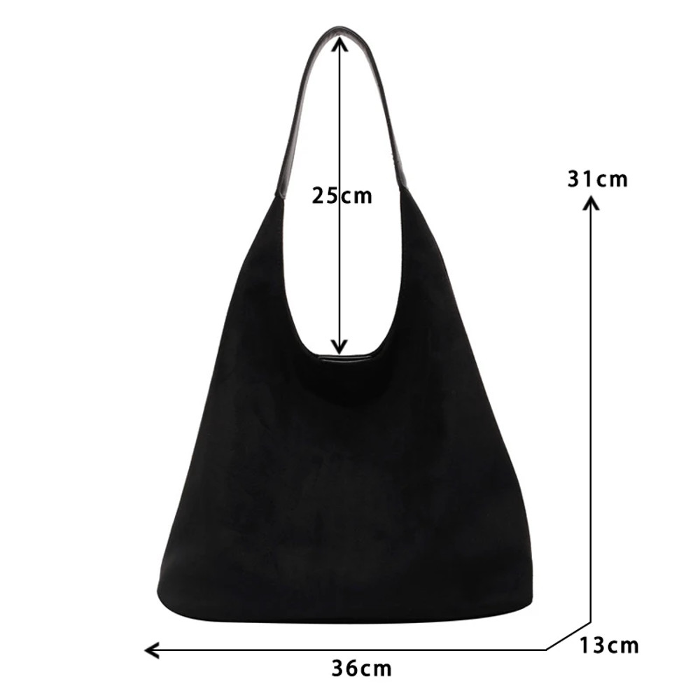 Vintage Suede Shoulder Bag for Women, Large Capacity Autumn and Winter Tote, Simple Solid Color Casual Retro Handbag