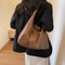 Vintage Suede Shoulder Bag for Women, Large Capacity Autumn and Winter Tote, Simple Solid Color Casual Retro Handbag