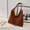 Vintage Suede Shoulder Bag for Women, Large Capacity Autumn and Winter Tote, Simple Solid Color Casual Retro Handbag