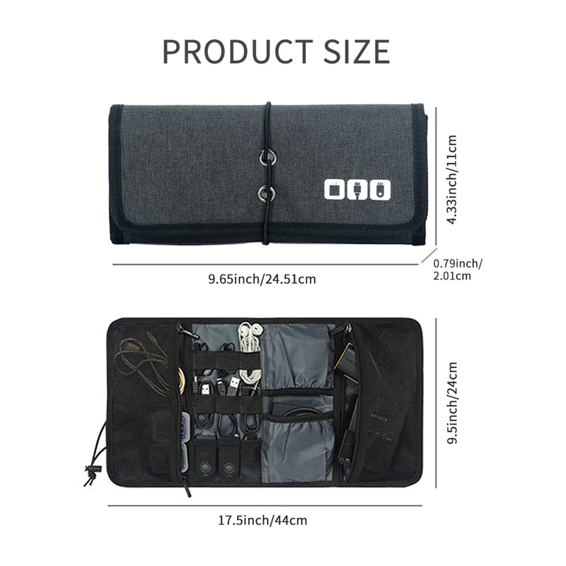 Travel Cable Charger Phone Accessories Bag Organizer, Electronic Organizer Cord Pouch, Roll Up Tech Carrying Case