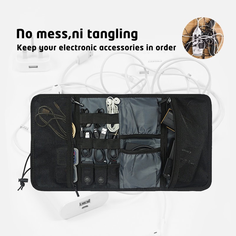 Travel Cable Charger Phone Accessories Bag Organizer, Electronic Organizer Cord Pouch, Roll Up Tech Carrying Case