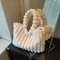 Soft Striped Faux Fur Shoulder Bag, Luxurious Autumn Winter Plush Tote Bag, Comfortable Handheld Strap Fashion Purse