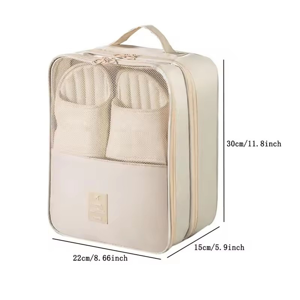 Waterproof Portable Shoe Bag, Black Gray Travel Organizer, 3 Layer Storage for Suitcase and Hanging Shoes