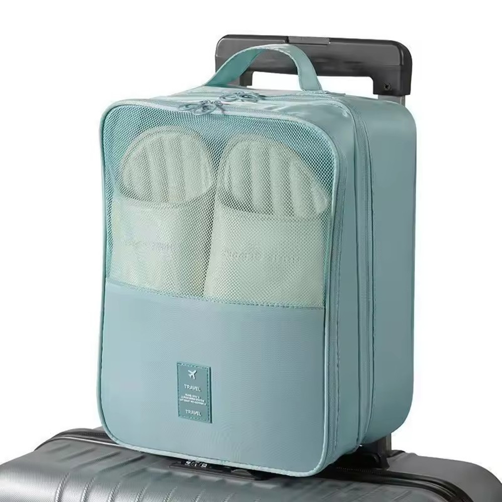 Waterproof Portable Shoe Bag, Black Gray Travel Organizer, 3 Layer Storage for Suitcase and Hanging Shoes