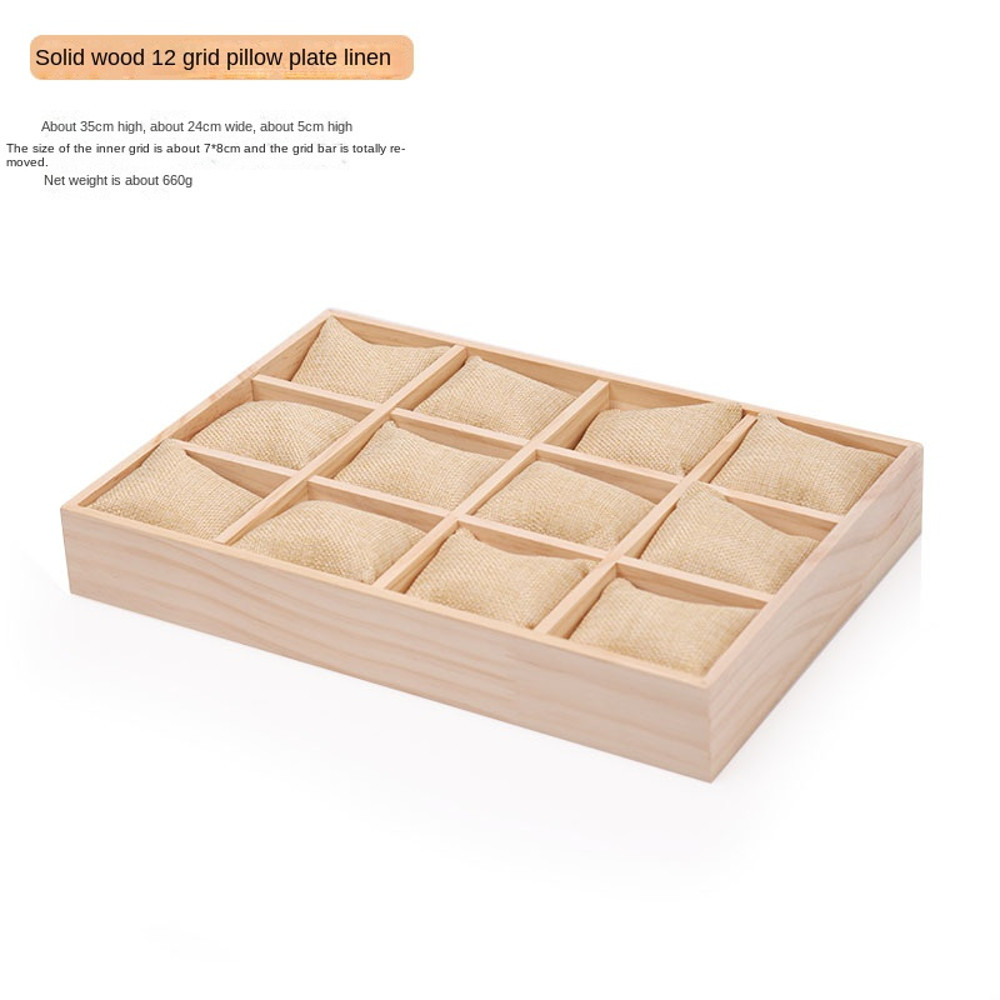 Solid Wood Pillow Plate Watch Bracelet Storage Display Plate 12 Digit Wood Frame Organizer 3