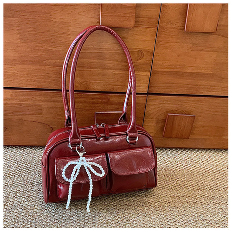 Burgundy Large Handbags Purse, Leather Female Underarm Bag, Vintage Women Business Tote, Simple Ladies Shoulder Bag