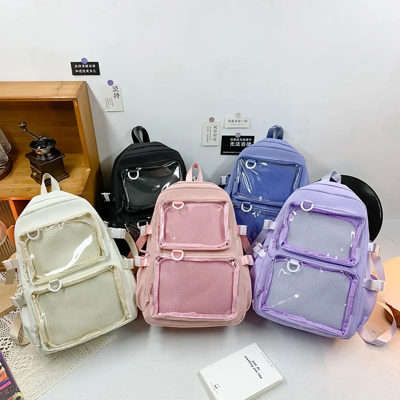 Upgrade your style with this Women Transparent Backpack, featuring Large Capacity Ita design perfect for school, college