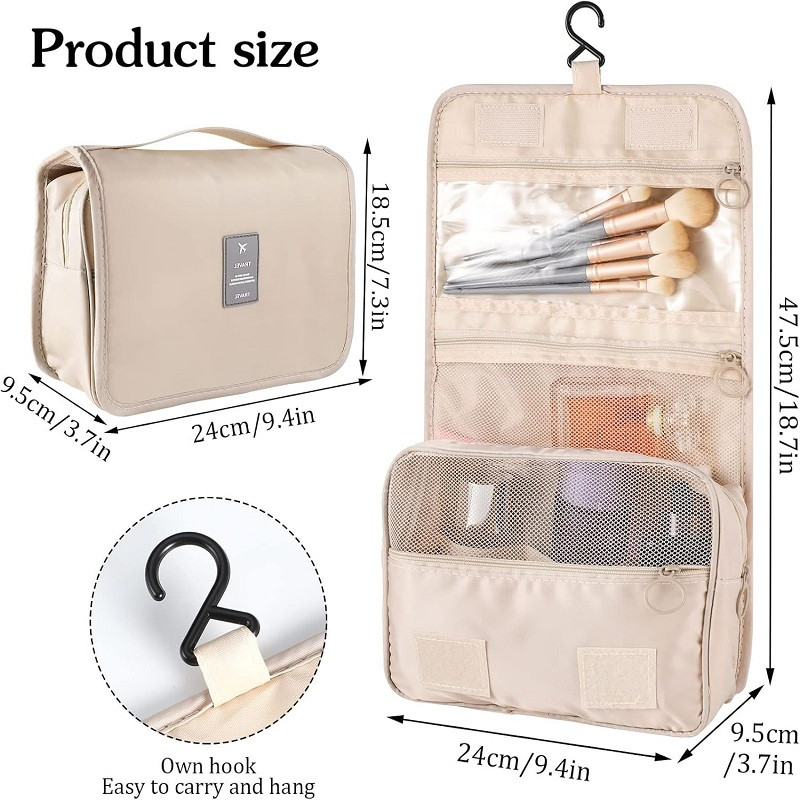 Waterproof Toiletry Washbag, Portable Cosmetic Storage Bag for Women and Men, Hanging Hook Travel Makeup Organizer