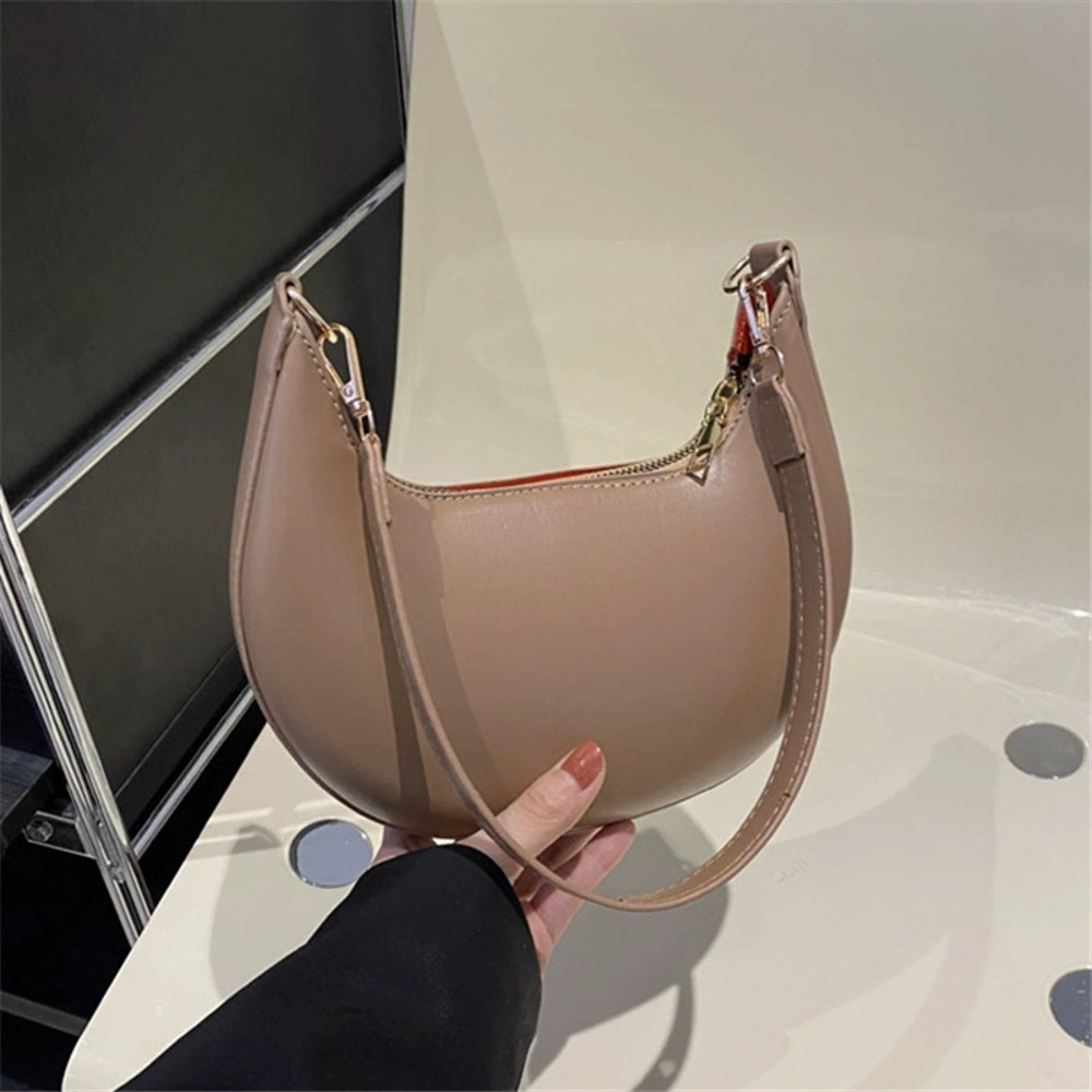 Luxury Women's Single Shoulder Bag, Fashionable Moon Shaped Baseball Bag, Elegant High End Purse