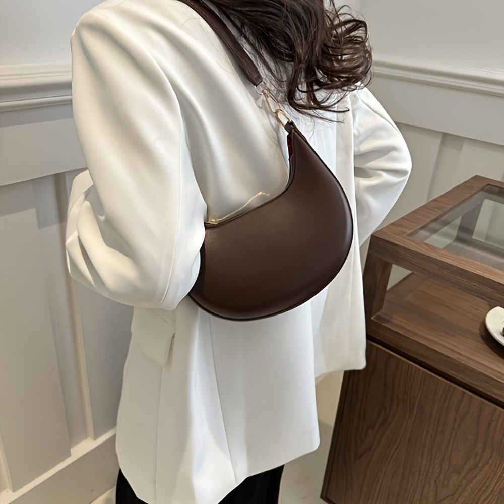 Luxury Women's Single Shoulder Bag, Fashionable Moon Shaped Baseball Bag, Elegant High End Purse