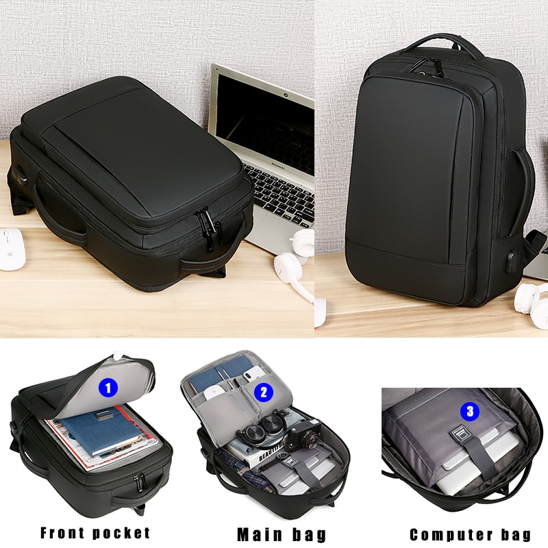 Business Casual Men's Backpack, Expandable Travel Backpack, With USB Charging, Waterproof Fabric, Suitable for Daily Use