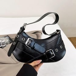 retro style edgy crossbody bag, punk shoulder bag, maillard style belt design, underarm purse for women