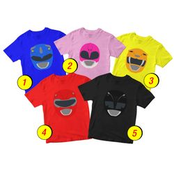 Power Ranger Helmet T-Shirt Merch - 3 Pack Tee Shirts Bundle Cartoon Printed Short Sleeve Toddler Unisex Boys Girls 1-10