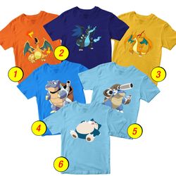 Pokemon 7 Charizard Snorlax Blastoise T-Shirt Merch - 3 Pack Tee Shirts Bundle Cartoon Printed Printed Short Sleeve
