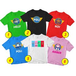 Robocar Poli Amber Poli T-Shirt Merch - 3 Pack Tee Shirts Bundle Cartoon Printed Short Sleeve Toddler Unisex Boys Girls