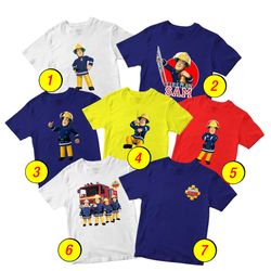 Fireman Sam T-Shirt Merch - 3 Pack Tee Shirts Bundle Cartoon Printed Short Sleeve Toddler Unisex Boys Girls 1-10