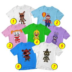 Five Nights at Freddy's FNAF Freddy Fazbear, Chica, Foxy T-Shirt Merch - 3 Pack Tee Shirts Bundle Cartoon Printed