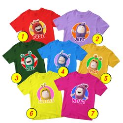 Oddbods T-Shirt Merch - 3 Pack Tee Shirts Bundle Cartoon Printed Short Sleeve Bubbles, Pogo, Newt, Lulu, Jeff, Slick