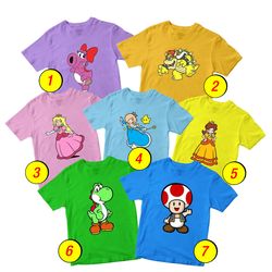Super Mario Bros T-Shirt Merch - 3 Pack Tee Shirts Bundle Cartoon Princess Daisy, Princess Peach, Rosalina, Yoshi Bowser