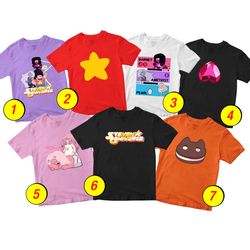Steven Universe T-Shirt Merch - 3 Pack Tee Shirts Bundle Cartoon Printed Cookie Cat, Pink Lion, Pink Diamond, Star Logo