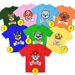 Paw Patrol Bone Rubble, Skye, Zuma, Rocky, Everest, Marshall T-Shirt Merch - 3 Pack Tee Shirts Bundle Cartoon Printed