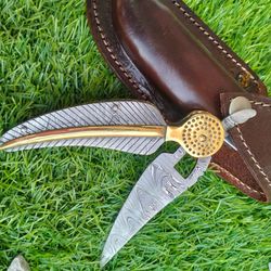 royal steel knives – handmade full damascus steel leaf knife,7.5inch engraved handle rsk-d-01