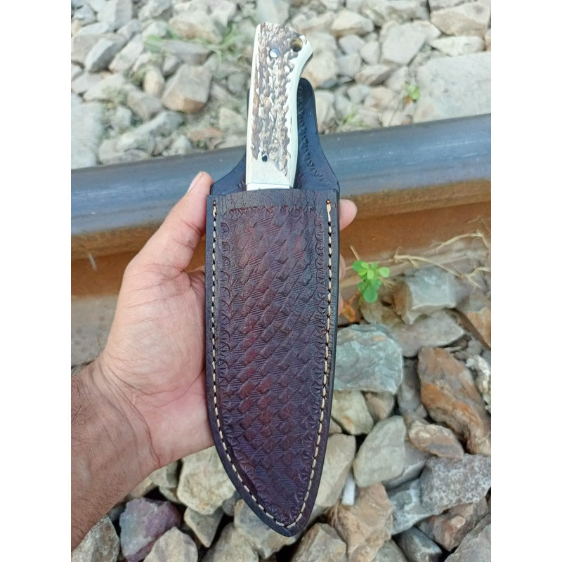 Hawks Edge Handmade D2 Steel Hunting Bushcraft Survival Knife 10 Stag Handle With Steel Bolsters 6