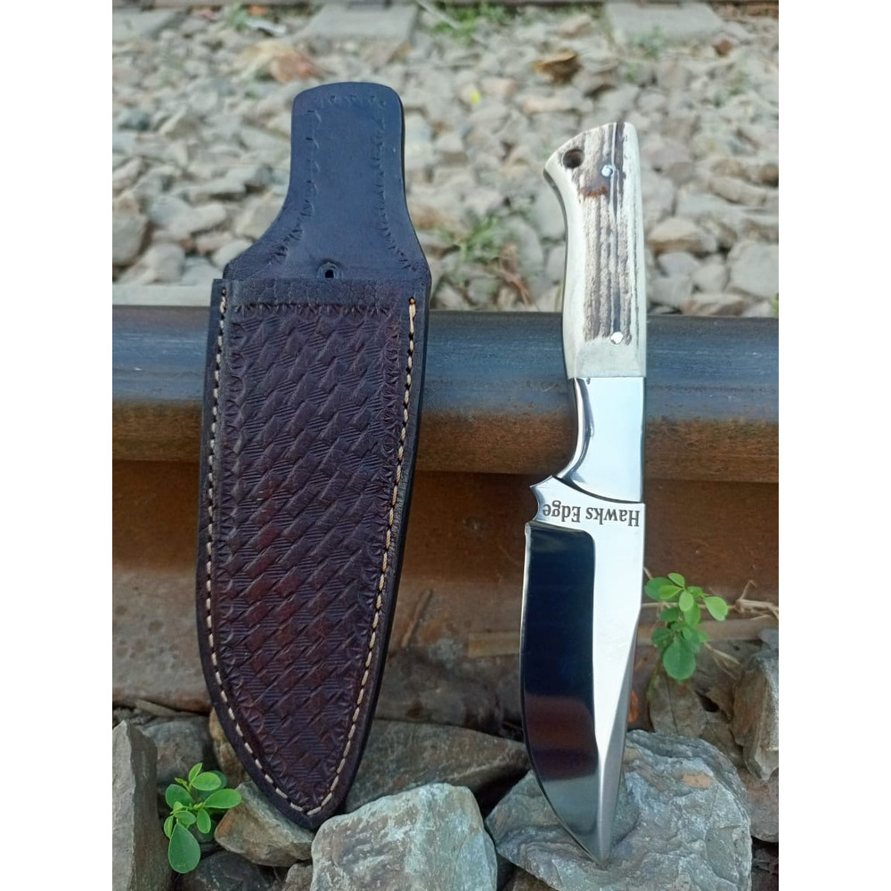 Hawks Edge Handmade D2 Steel Hunting Bushcraft Survival Knife 10 Stag Handle With Steel Bolsters 7