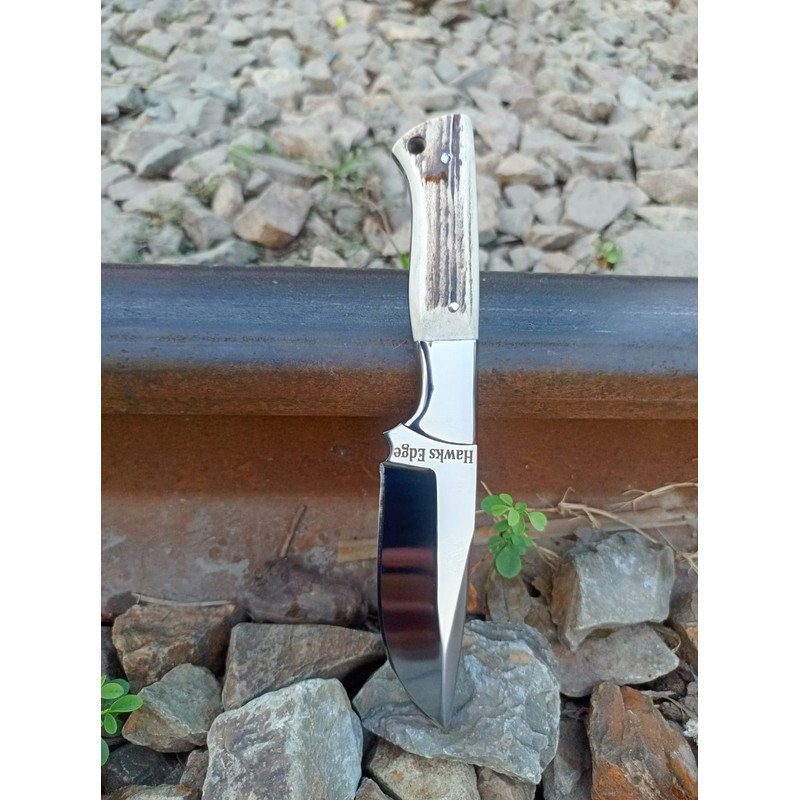 Hawks Edge Handmade D2 Steel Hunting Bushcraft Survival Knife 10 Stag Handle With Steel Bolsters 1