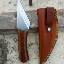 7-inch custom d2 steel knife – rosewood handle with leather sheath