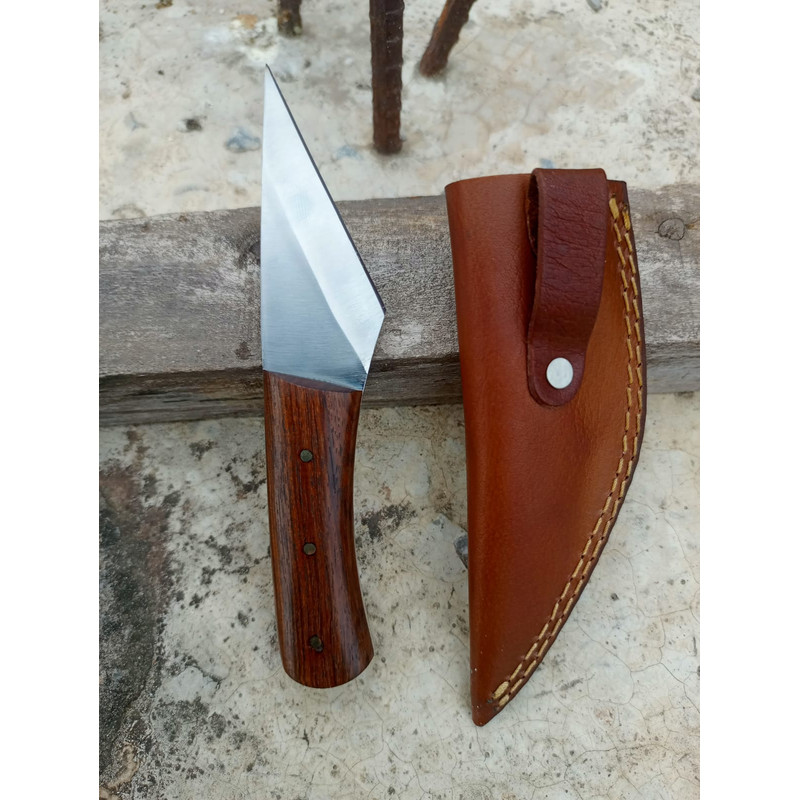 7Inch Custom D2 Steel Knife Rosewood Handle With Leather Sheath 0