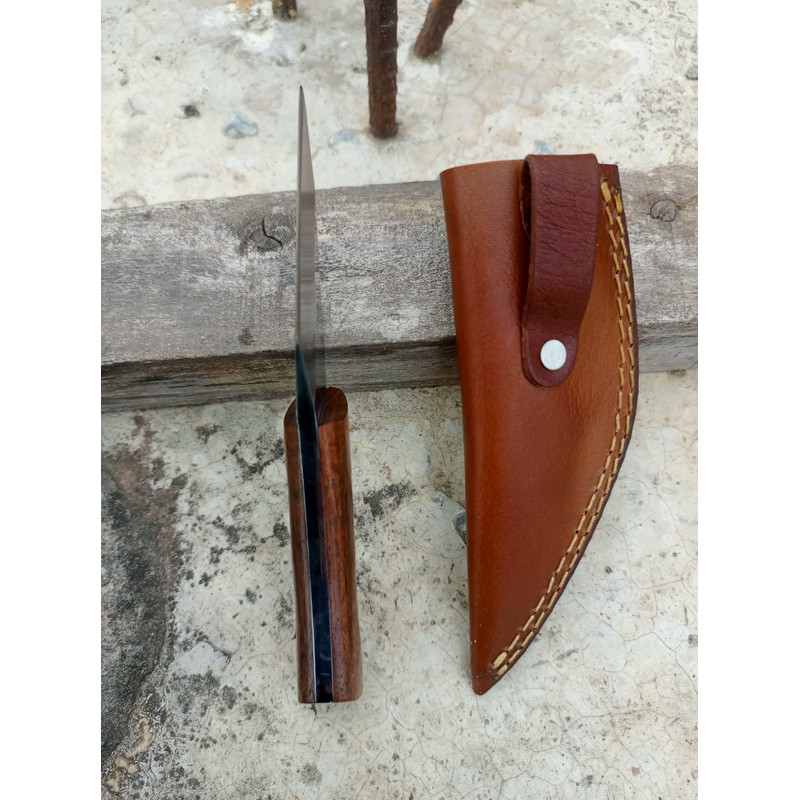 7Inch Custom D2 Steel Knife Rosewood Handle With Leather Sheath 1