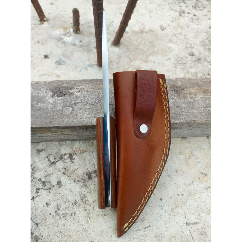 7Inch Custom D2 Steel Knife Rosewood Handle With Leather Sheath 2