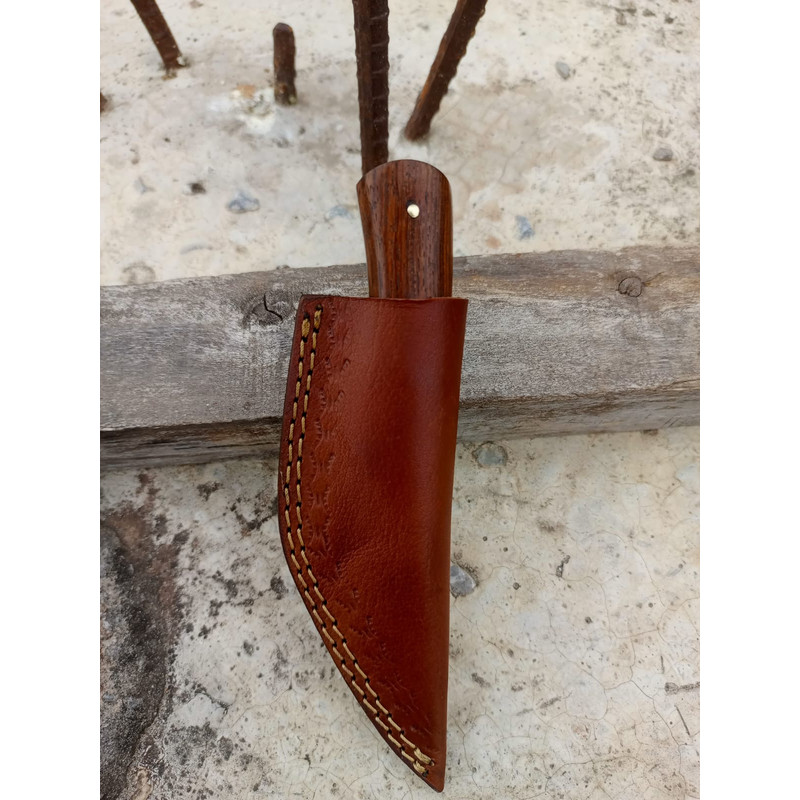 7Inch Custom D2 Steel Knife Rosewood Handle With Leather Sheath 3