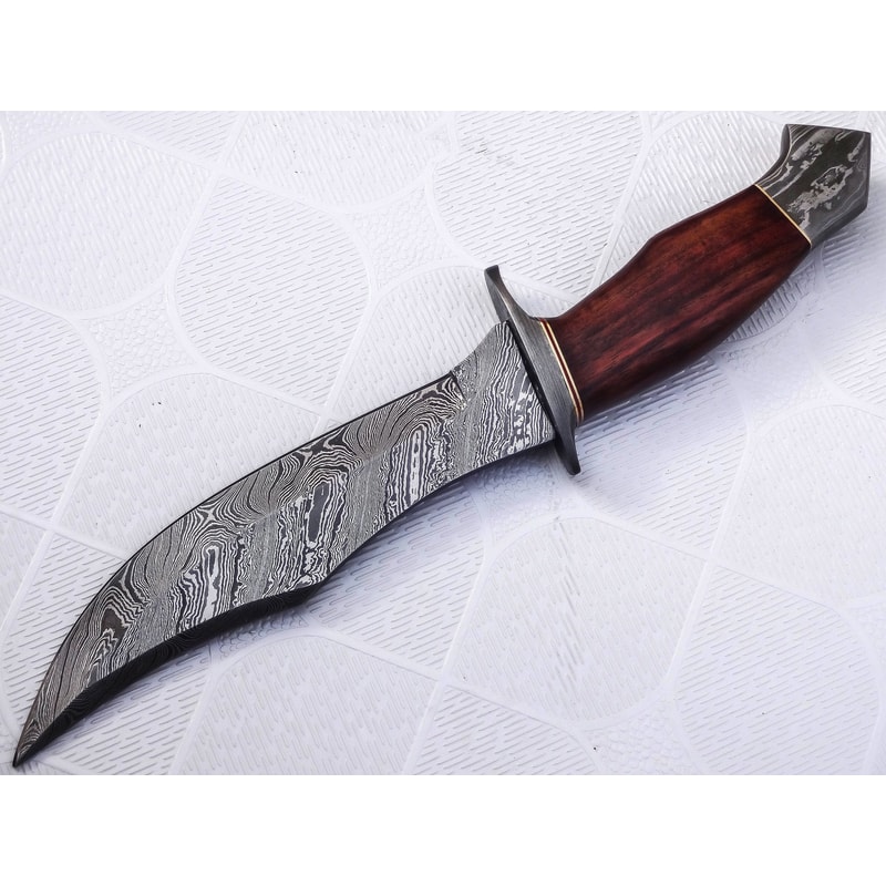 Handmade 13 Damascus Hunting Knife Rosewood Handle Damascus Guard Clip Leather Sheath Included 3