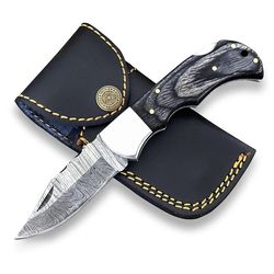 handmade damascus steel folding pocket knife – royal gift of love | classic pakka wood handle with steel bolster | back