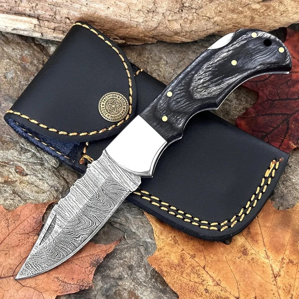 Handmade Damascus Steel Folding Pocket Knife Royal Gift Of Love Classic Pakka Wood Handle With St 1