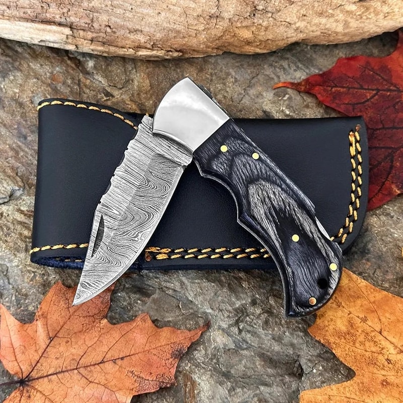 Handmade Damascus Steel Folding Pocket Knife Royal Gift Of Love Classic Pakka Wood Handle With St 2