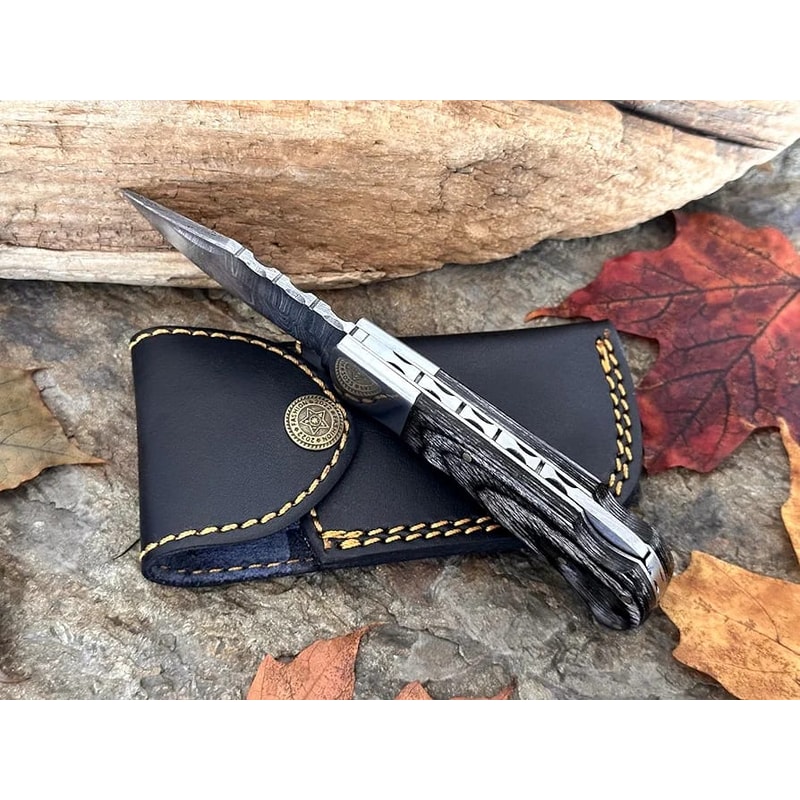 Handmade Damascus Steel Folding Pocket Knife Royal Gift Of Love Classic Pakka Wood Handle With St 3