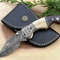 Damascus Steel Folding Pocket Knife With Leather Sheath Handmade 75 Inch Hunting Knife Camel Bone A 0