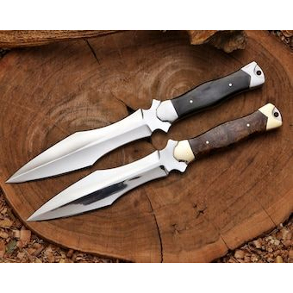 Set Of 2 Damascus Daggers  15 Overall 10 Blade 5 Handle  D2 Steel Blades With Brass  Steel Bolsters 0