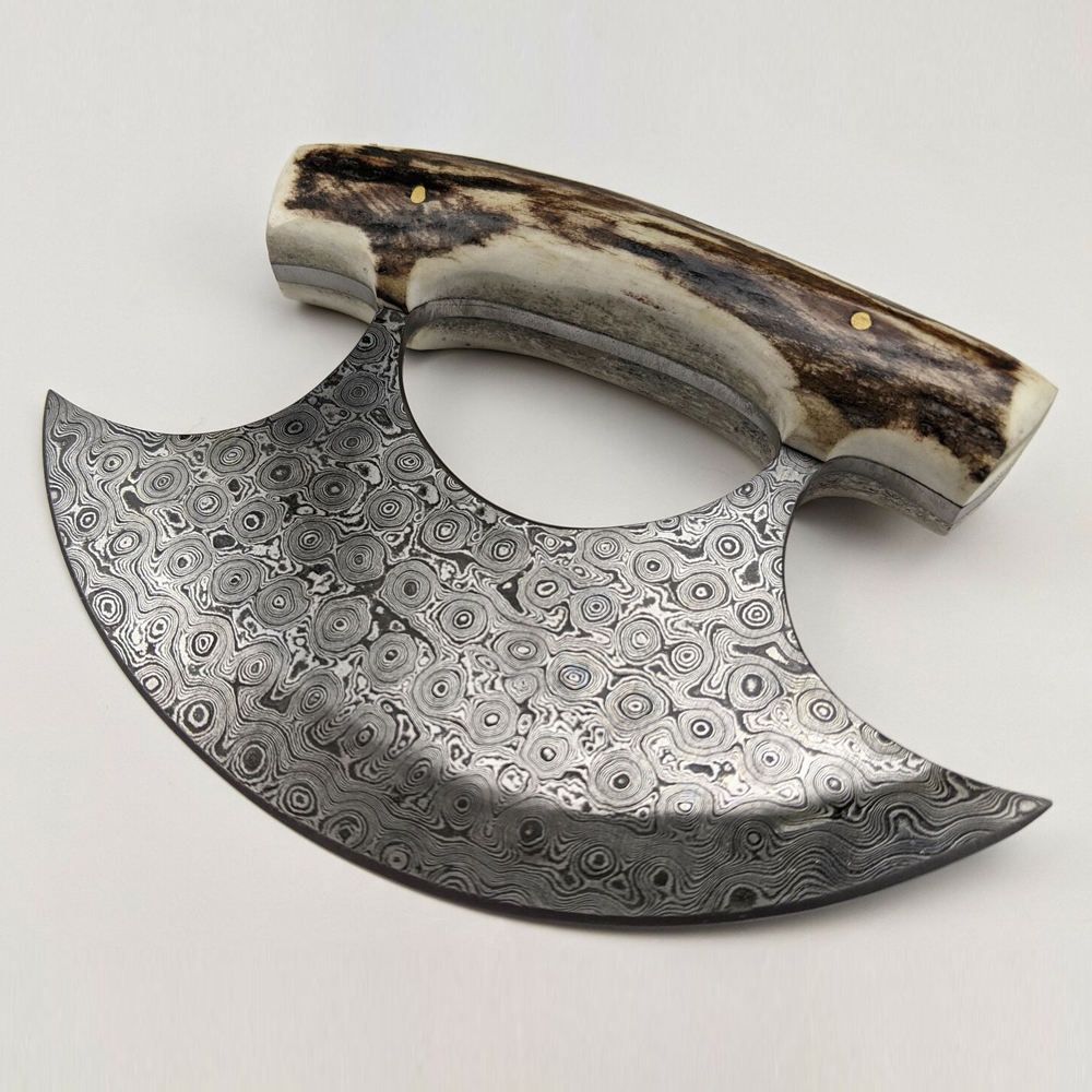 Custom Handmade Damascus Ulu Knife 5 Inch Blade Stag Horn Handle Personalized Gift 3